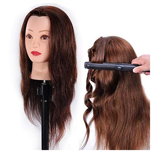 HAIREALM Mannequin Head 100% Human Hair Hairdresser Training Head Manikin Cosmetology Doll Head (Table Clamp Stand Included) HA0418P