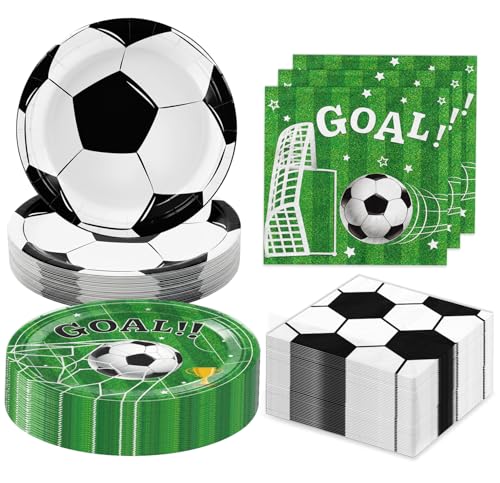 LINHAXM Soccer Plates and Napkins Disposable Paper 9-Inch Plates and Napkins Soccer Party Supplies for Sports Birthday Party Decorations Serves 24