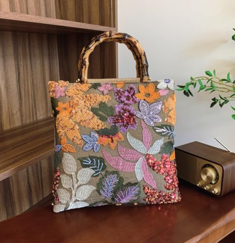 Bolso Tote bordado con lentejuelas floral de mujer miniatura 7