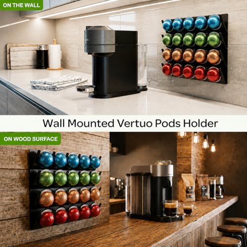 Image of LifeMoreasy Magnetic Coffee Pods Holder for Nespresso Vertuo & Dolce Gusto, Self-Adhesive Wall Mounted Capsule Organizer for Kitchen Cabinet Fridge(4 Packs for 20 Pods)