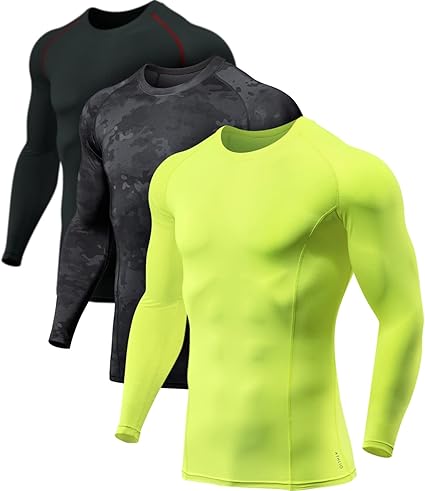 ATHLIO 1 or 3 Pack Men's UPF 50+ Long Sleeve Compression Shirts, Water Sports Rash Guard Base Layer, Athletic Workout Shirt