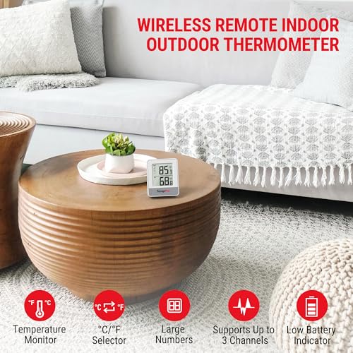 Image of TempPro Indoor Outdoor Thermometer Wireless 500FT, Outside Greenhouse Thermometer with Temperature Sensor, Temperature Monitor for Patio Reptile House Home Baby Room (Previously ThermoPro)