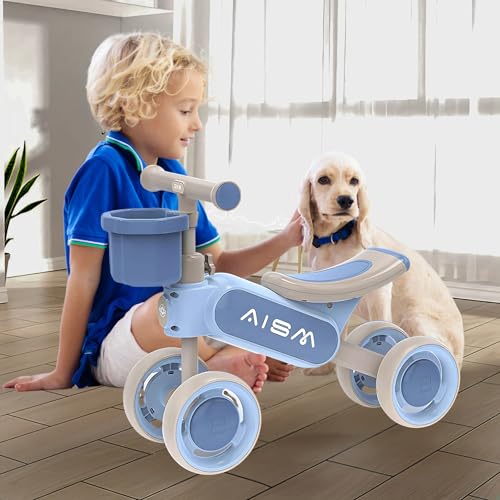 Image of Baby Balance Bike | Toddler First Ride-On Bike | Non-Pedal 4-Wheel Push Bike | Lightweight & Sturdy Design for Boys & Girls | Ideal for 1.5-4 Years Old (Blue : KB-079)