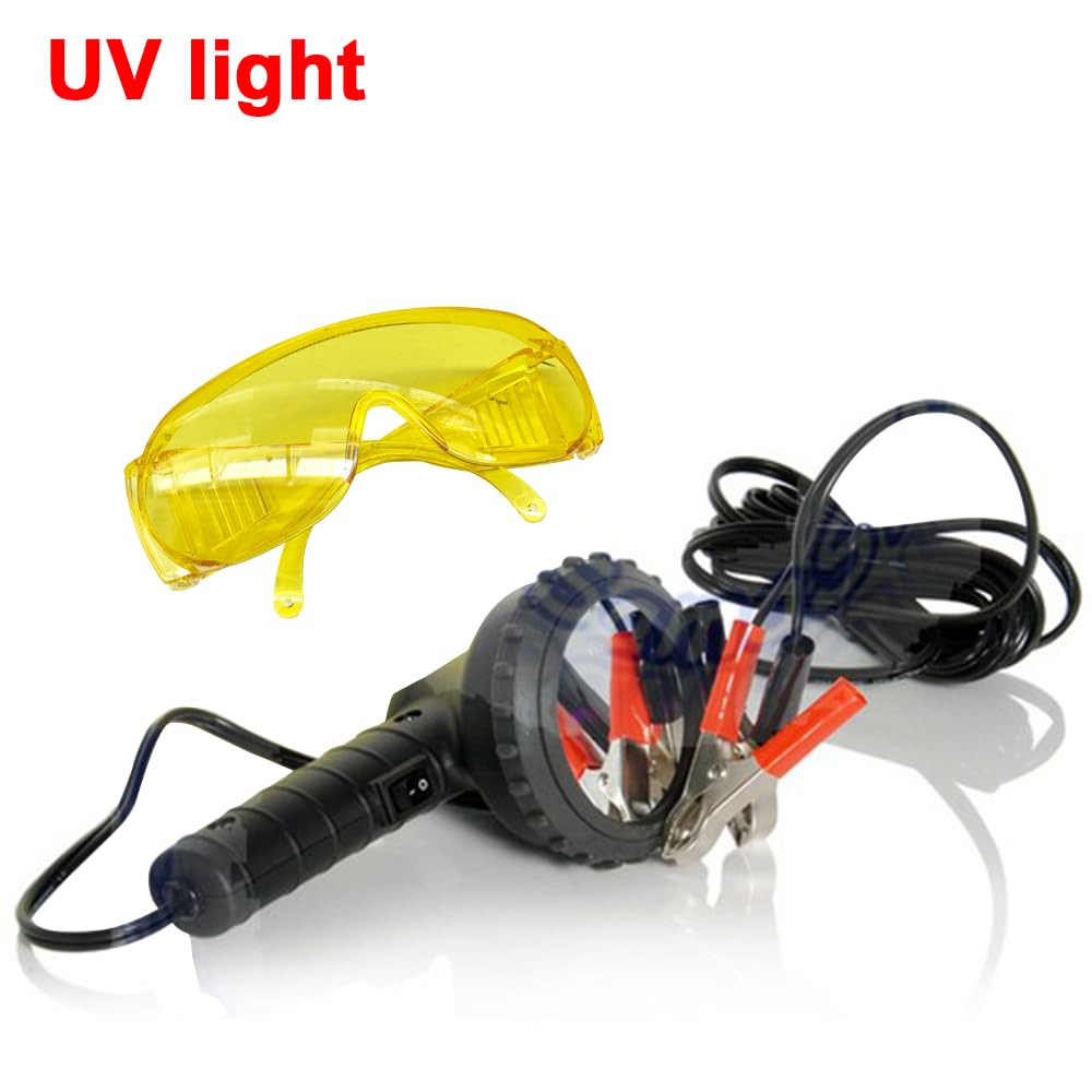 3S SuperSamaStore UV-Lampe zur Lecksuche, UV-Taschenlampe für Leckmittel mit Schutzbrille und Stromklemmen, Ultraviolettlampe für Klima- und Kälteanlagen, 12V