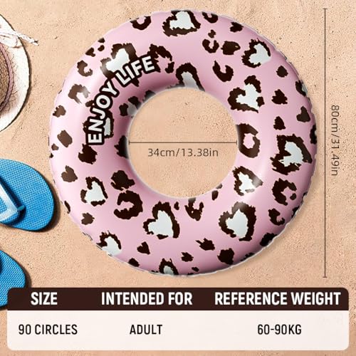Image of Proberos Adults Swim Ring Self-Inflation Swimming Pool Ring Inner Diameter 34cm PVC Fashion Pink Leopard Print Swim Ring Beach Swim Pool Ring