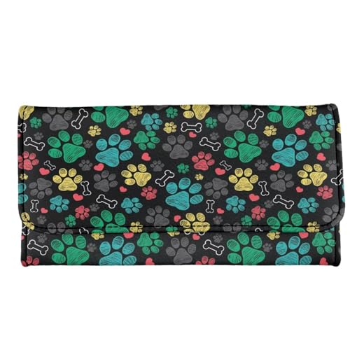 AFPANQZ Cute Dog Paws Print Women's Wallets RFID Blocking Large Capacity Luxury PU Leather Clutch Wallet Card Holder Organizer Phone Holder Zip Pocket, Buckle Closure, Black Colored