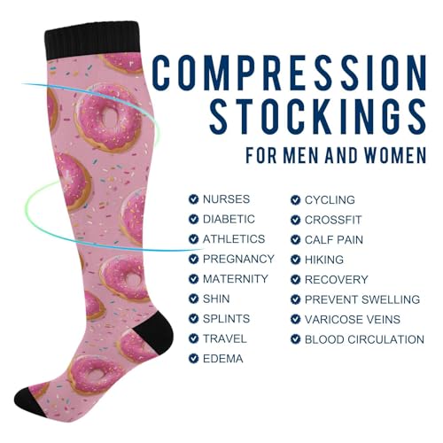 Pink Donut Sprinkles Compression Socks for Women Men, Circulation Long Knee High Socks Casual Stocking Athletic Tube Sport Sock4