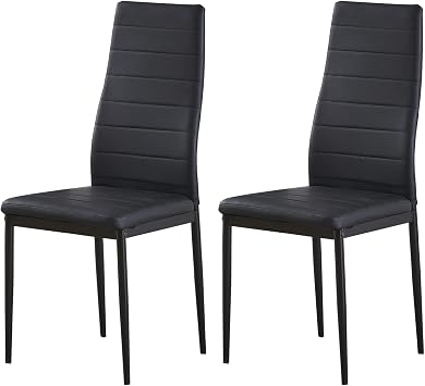 Black PU Leather Dining Chairs Set of 2 High Back with Metal Legs for Dining Room Kitchen, Side Chairs for Restaurant Office Meeting Home/Commercial 2, Black Faux Leather