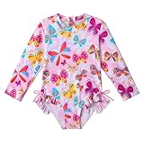 One Piece Butterfly Print Swimwear for Girls Beach Wear Fashion Rash Guard Sunsuit, S402_PinkButterfly_6A