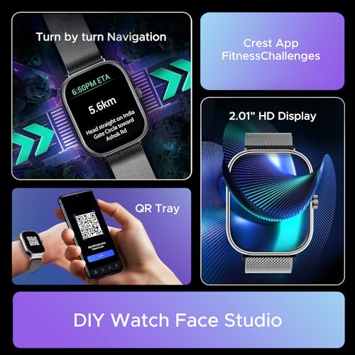 Image of Boat Wave Sigma 3 w /Turn-by-Turn Navigation, 2.01 inch (5.1 cm) HD Display, Bluetooth Calling, Crest+ OS, QR Tray, Watch Face Studio, Coins, Emergency SOS Smart Watch for Men & Women(Metal Grey)