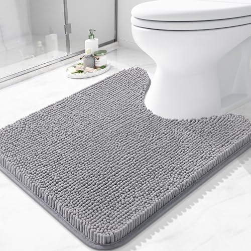 Image of Arotive Bathroom Toilet Rugs Chenille U Shaped 24x20, Grey