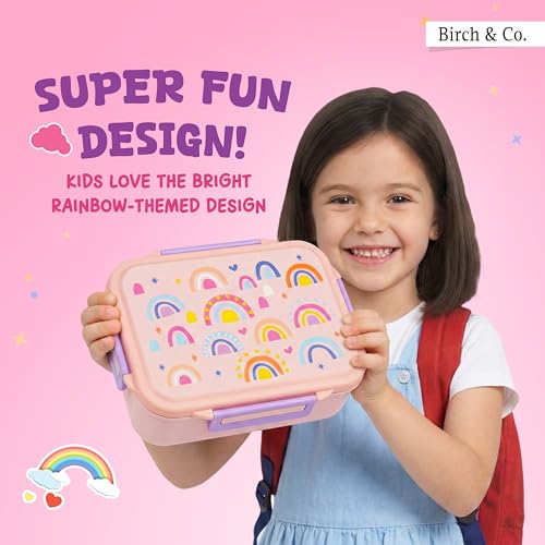 Image of Tiffin Box for School - Lunch Box for Kids Boys - Snacks Boxes for Girls - 900 ml Stainless Steel Tiffin Box, Leak-Proof 4-Side Locks, BPA-Free Food-Grade Material with Removable Divider, Rainbow