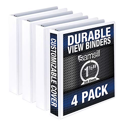 Samsill Durable 1.5 Inch Binder / White Round Ring Binder / Customizable Clear View Binder / Bulk Binder 4 Pack / White 3 Ring Binder / 1.5 Inch Binder