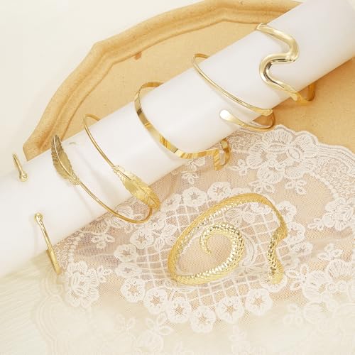 BROCC 6PCS Gold Arm Cuff Bracelet for Women Upper Armlet Armband Bangle Adjustable Coil Swirl Armband Set Upper Arm Cuff Bracelets Jewelry2