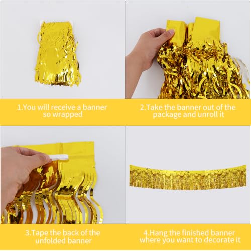 Image of BEISHIDA 3 Pack Gold Wavy Foil Fringe Garland 30ft Tinsel Wall Decor