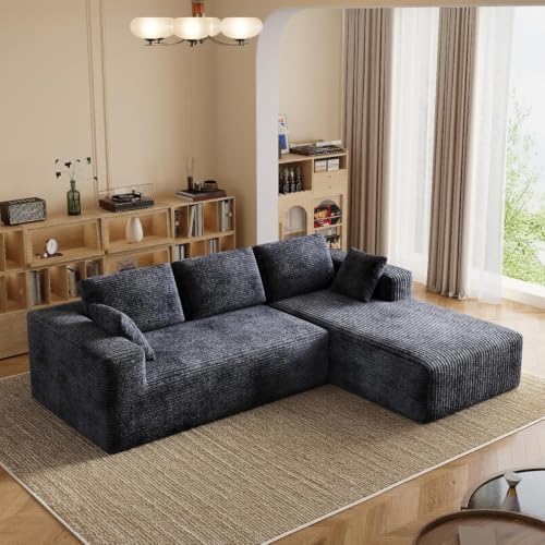 Image of 93 inch L-Shaped Modular Sectional Sofa with Chaise, Boneless Corduroy Cloud Couch with Deep Seat and Oversized Comfort, Flexible Module Combination for Living Room, No Assembly Required