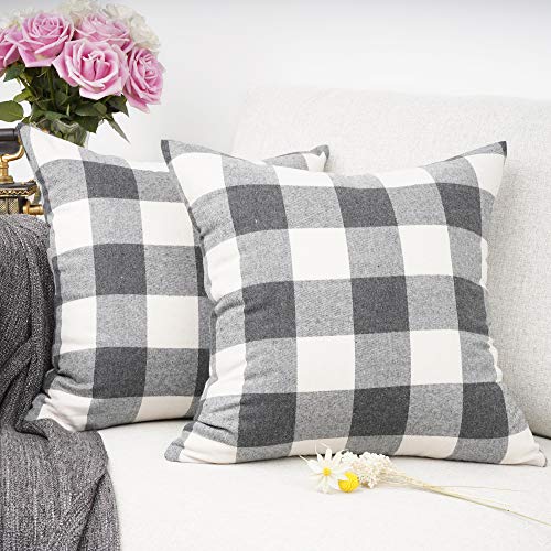YOUR-SMILE-Retro-Farmhouse-Buffalo-Tartan-Chequer-Plaid-Polyester-Linen-Decorative-Throw-Pillow-Case-Cushion-Cover-Pillowcase-for-SofaSet-of-2-Grey-18×18 YOUR SMILE Retro Farmhouse Buffalo Tartan Chequer Plaid Polyester Linen Decorative Throw Pillow Case Cushion Cover Pillowcase for SofaSet of 2 Grey 18×18
