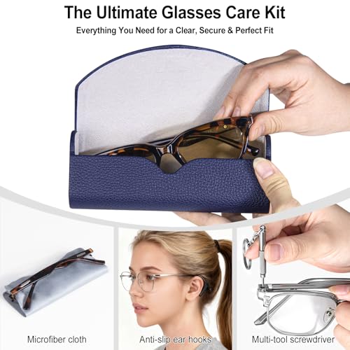 Image of RayLove Ultimate Glasses Case Kit, Hard Shell Sunglasses and Eyeglass Case with Cleaning Cloth, Screwdriver, Ear Hooks