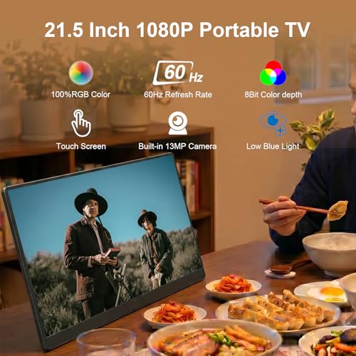 Image of 21.5 inch Portable TV with Touchscreen, Android 15 OS, 6GB+128GB Storage, 1080P Smart Handy TV with Built-in 13MP Camera & Battery, Movable Touch Screen Monitor for Home, Kitchen, Camping