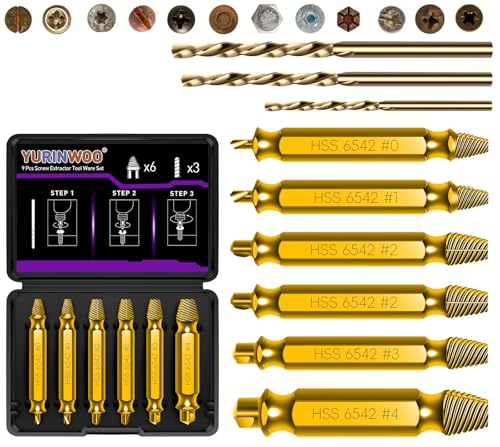 9 Pièces kit Extracteur de Vis Cassée en Alliage Titane, Dureté 80 HRC, Fabriqué en HSS 6542, Extracteur de Vis Dénudé, Extracteur de Petite Vis Pour Percer et Enlever des Vis Endommagées