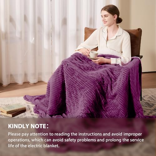 Image of Homemate Heated Blanket Electric Throw - 50 inchx60 inch Heating Blanket Throw 1 /2 /4 /6 /8 Hours Auto-Off 10 Heat Levels Over-Heat Protection Soft Flannel Sherpa ETL Certification