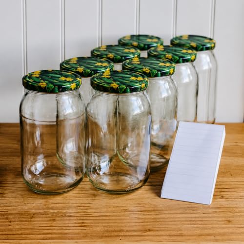 Einmachgläser mit Schraubdeckel mit Deckel 24 Stk 900 ml Vorratsglas mit Deckel & Etiketten Große Einweckgläser / Schraubgläser Mason Jar & Fermentierglas für Vorrat (24 Gurken 900 ml)