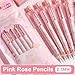 MOZXIRZ 5Pcs Cute Pink Mechanical Pencils 0.5mm Cartoon Rose Mechanical Pencil Kawaii Pencils School Pencil for Students Girls Boys Women Office School Suppies (5Pcs Pink Rose)