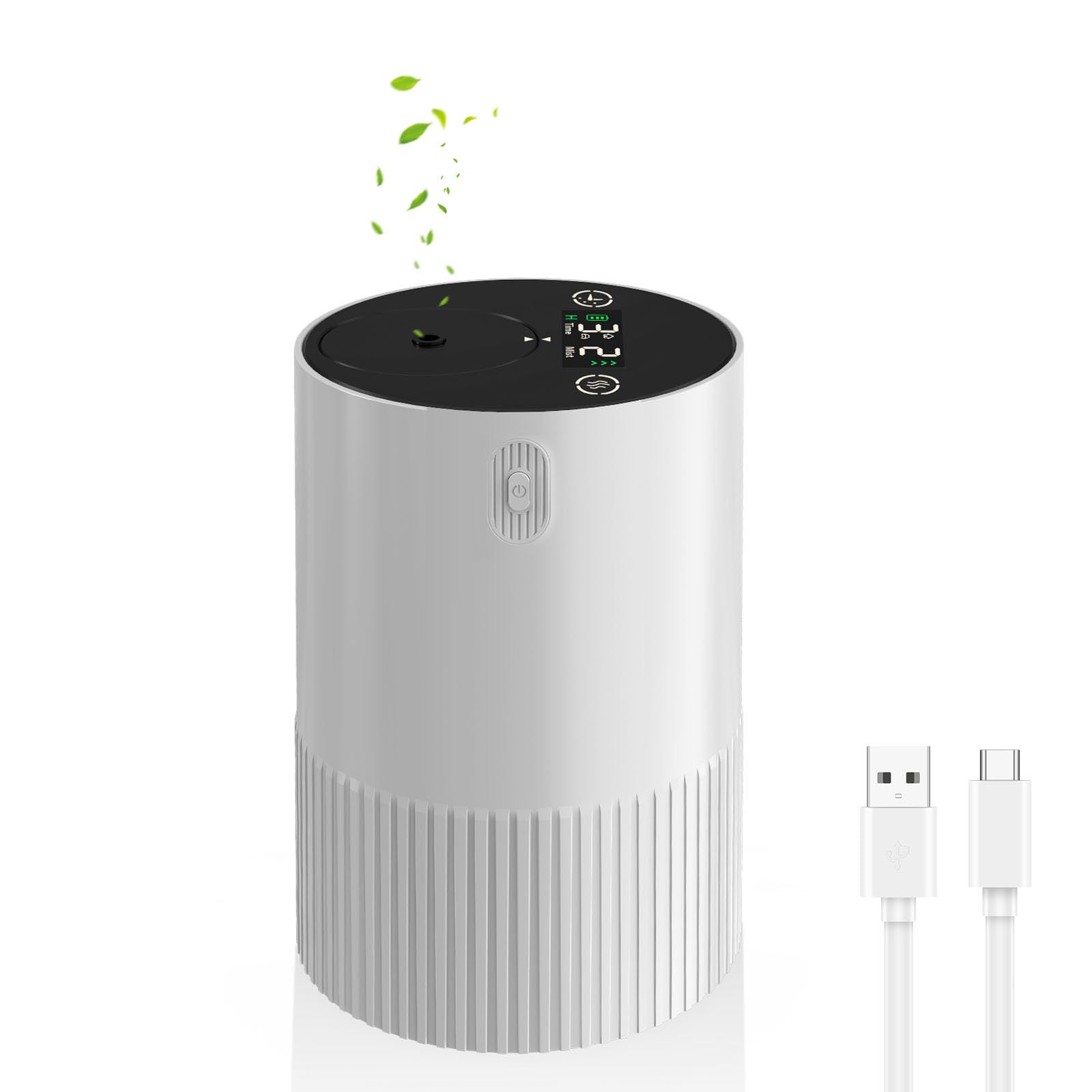 Waterless Oil Diffuser for Home Car, USB Rechargeable Essential Oil Diffusers, Portable Mini Aromatherapy Electric Diffuser for Office, Bedroom, Small Spaces, Timing Function, 4 Mist Level (White)