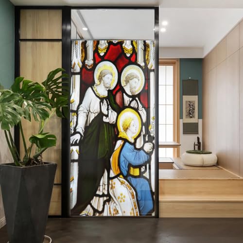 Church Style Stained Glass Window Film Decorative Privacy Non Adhesive Window Stickers for Home Office J5 60x180cm(23.6