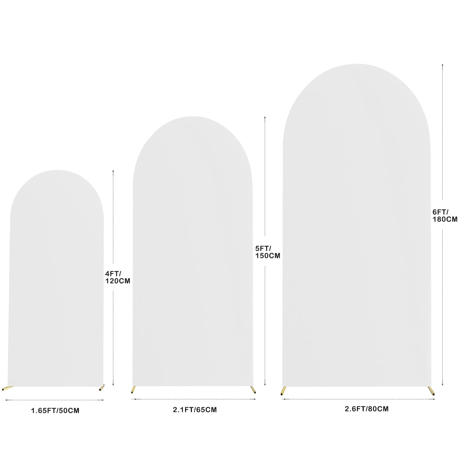 Set of 3 Wedding Arch Cover Spandex Fitted Stretchy Arch Stand Covers,2-Sided Round Top Backdrop Cover for Party Birthday Banquet Baby Shower Arch Decoration (4ft,5ft,6ft White)