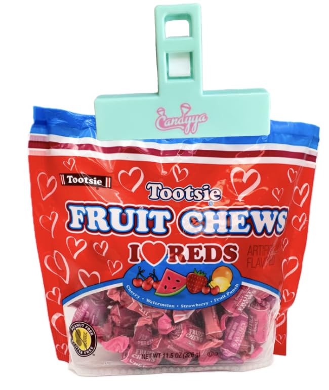 Miniatura 2 de Tootsie Fruit Chews I love reds, caramelo de San Valentín, cereza, sandía, fresa, ponche de frutas, paquete de bolsas de 11.5 onzas con clip para