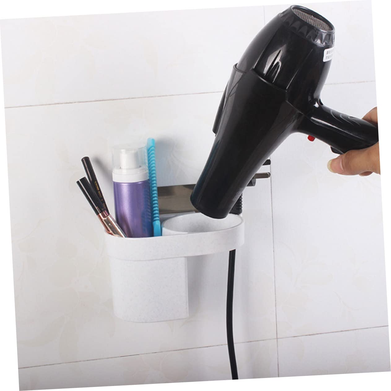 TOPBATHY 3pezzi Porta Asciugacapelli Da Muro Supporto Adesivo Per Asciugacapelli Mensola Organizzatrice Per Bagno e Camera Da Letto Design Elegante e Moderno Ottimo Per Phon e Accessori Per