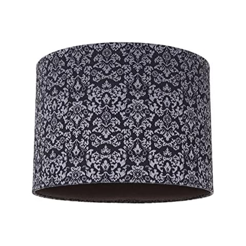Pantalla de tambor de lino negro con decoración floral gris Cover