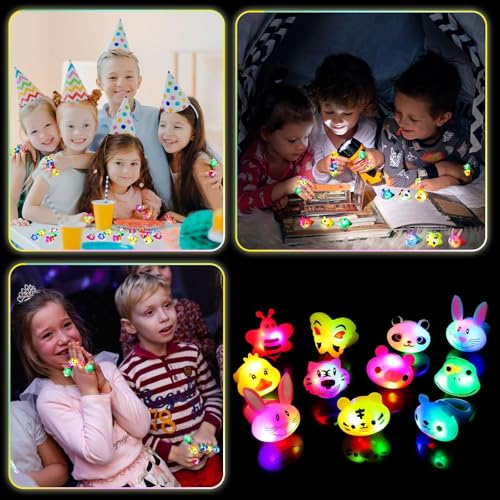SCIONE 40 Stück LED Leuchtringe Blinkende Ringe Fingerspielzeug Party Bag Fillers für Kinder Niedliche Tier Licht Up Spielzeug für Jungen Mädchen Klassenzimmer-Preise Partygeschenke