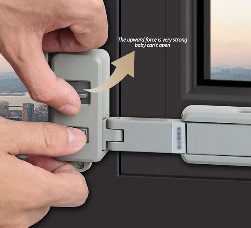 Luminexia Cerradura de Ventana Segura para niños,Tope de Ventana,Bloqueo de Seguridad Ventana,Fácil de Instalar,Cerraduras de Restricción de Ventana,Limitador de Robo de Ventana,Gris