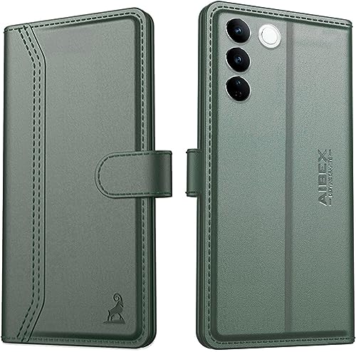 Image of AIBEX Compatible for Vivo V27 / Vivo V27 Pro Flip Cover Leather Finish | Inside TPU with Card Pockets | Wallet Stand | Complete Protection Flip Case - Green