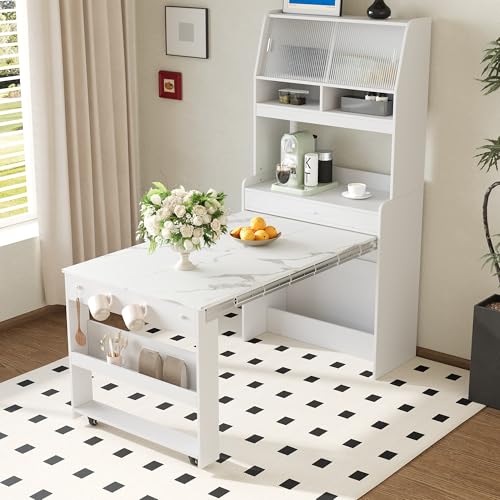 Polibi Space-Saving Buffet Hutch with Foldable Table - 33.5" Mult...