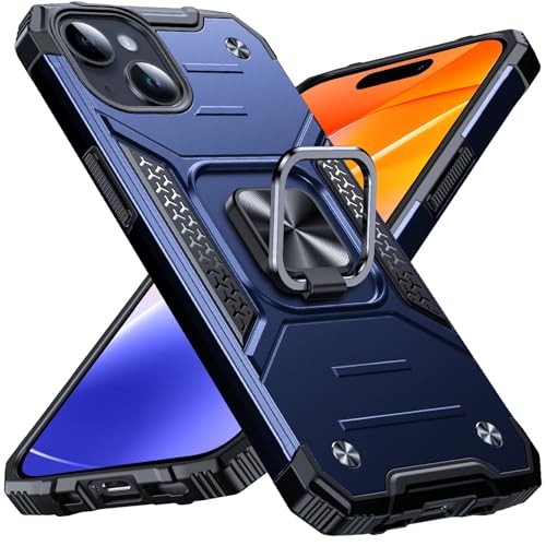Image of Anqrp Heavy Duty Case for iPhone 15 Case with Enhanced Ring Holder Grip Stand, Military Grade Shockproof Rugged Drop Protective Silicone Hard Slim iPhone 15 Phone Case Cover,Vivid Blue