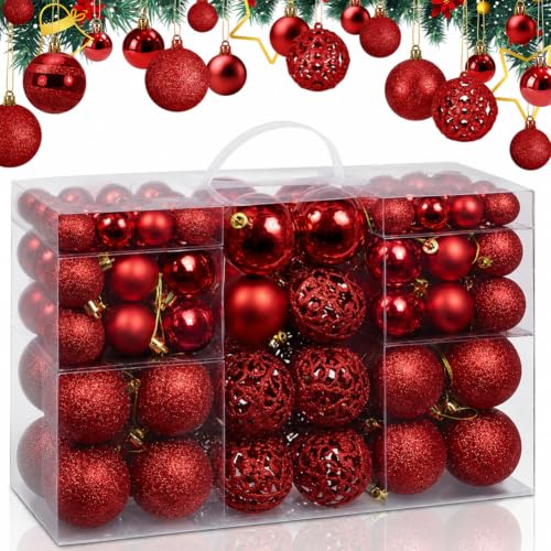 Bakaji Paquete de 100 Bolas de Navidad, diámetro 3/4/6 cm, Adornos y Decoraciones para árbol de Navidad (Rojo)