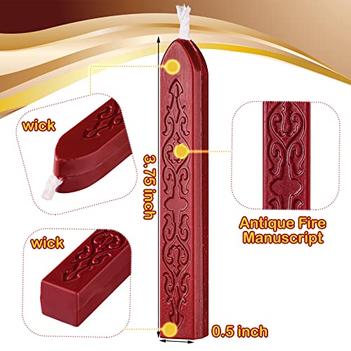 Bememo 12 Pieces Sealing Wax Sticks with Wicks Antique Fire Manuscript Sealing Wax for Stamp, Christmas Gift, Wedding Invitations, Packaging Decoration(Flashing Wine Red and Gold) - Thumbnail 2