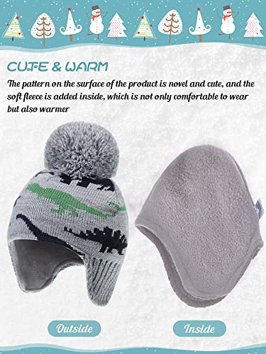Baby Boy Hat Scarf Mittens Set Winter Warm Hat Knitted Beanie Gloves Toddler Fleece Mittens Earflaps (Grey, Blue, Green, 2-3 Years) #TOP2