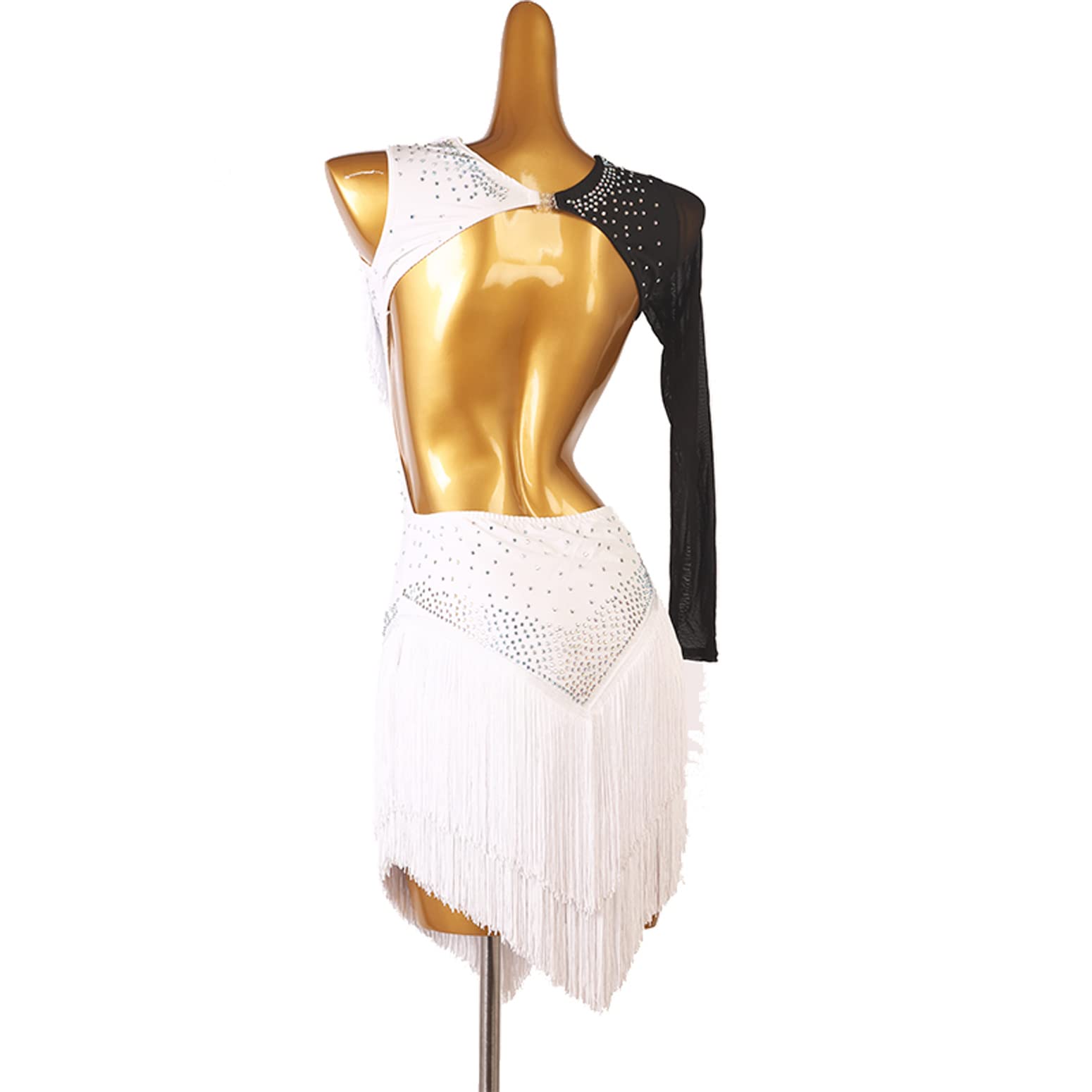 Damska sukienka treningowa z frędzlami do tańca latynoskiego, kostium do salsy cańca latynoskiego, kostium do salsy cha cha, strój do tańca towarzyskiego tango, spódnica slim fit, biała, XXL