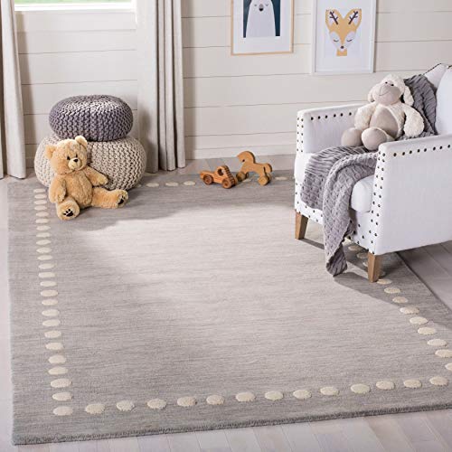 Safavieh Kids Collection Runner Rug - 2'6" X 8', Grey, Handmade Polka Dot Border Wool, Ideal For High Traffic Areas In Living Room, Bedroom (Sfk802F) #TOP1