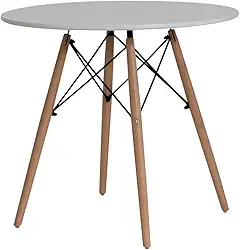 Mesa de Jantar Redonda Charles Eames Eiffel 110cm Branca, 6 Lugares, para Cozinha e Sala de Jantar, Design Moderno
