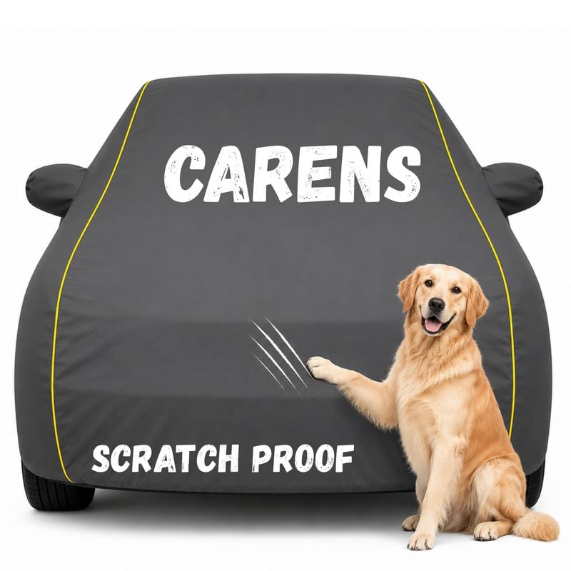 Image of Pure Fabric Grey 100% Waterproof Carens Car Cover | Polyester Car Body Cover for Rain & Sun | UV Protection, Dustproof, Scratch Resistant, Windproof, Heat Resistant, Custom Fit