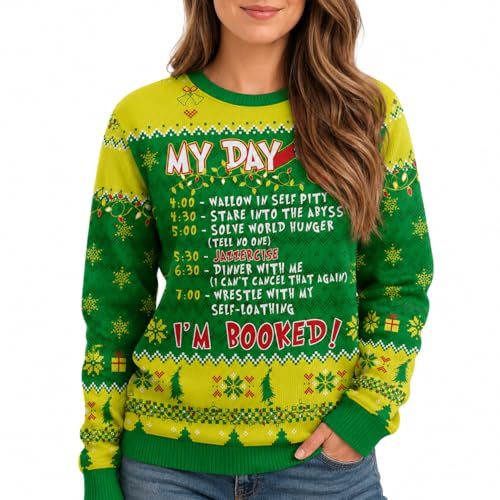My Day Im Booked Ugly Christmas Sweater for Women - Funny Xmas Schedule Christmas Sweaters Men - Knitted Unisex 90s Movie Holiday Ugly Sweaters for Men - Seasonal Gifts for Friends (XL)