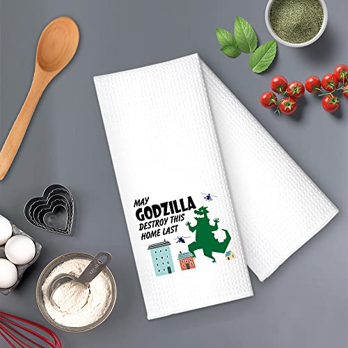 Rzhv May Godzilla Destroy This Home Last Kitchen Towel, Funny Cartoon Dish Towel Gift For Women Sisters Friends Mom Aunty Hostess, Housewarming New Home, Dish Towel With Sayings #TOP3