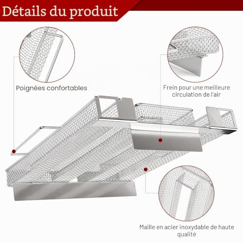 Générateur de fumée froide HOSPAOP - En acier inoxydable - Avec brosse et crochet - Accessoire de fumage pour barbecue sphérique - Réutilisable (22,5 x 21 x 4,5 cm) – vue 5