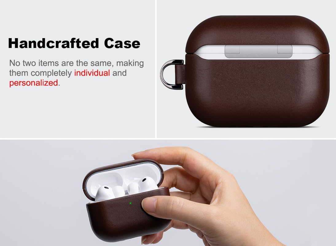 Haobobro for AirPods Pro 2 Leather Case Cover - Leather from Cow Hide, Handmade Drop Protective Hard Cover, Wireless Charging Compatible AirPods Pro 2nd Generation Case with Keychain - Coffee Brown