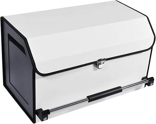 Organizador de maletero de automóvil, organizador de maletero plegable de cuero para SUV con tapa y asa de empuje, organizador de almacenamiento